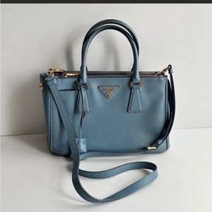 Auth PRADA Saffiano Leather Galleria Mini Double Zip Tote Bag Astrale